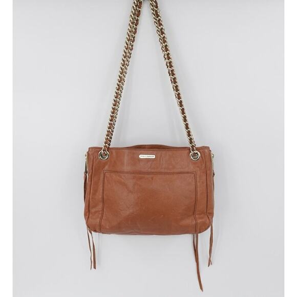 Rebecca Minkoff Swing Shoulder Bag Brown Leather Chain Strap Convertible Tassels - Picture 1 of 16